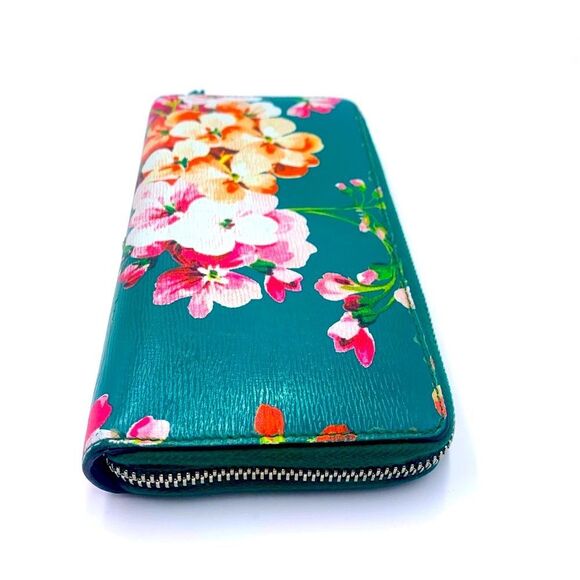 Auth GUCCI Blooms Long Green Painted Leather Zippy Wallet Very Good Preloved - Picture 4 of 11